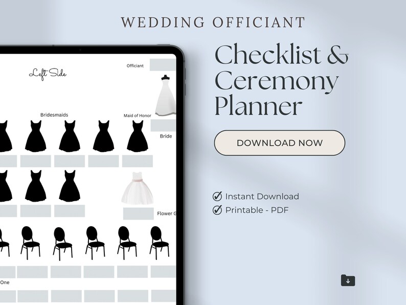 Wedding Officiant Checklist and Wedding Ceremony Planner for Celebrant Printable to Do List and
