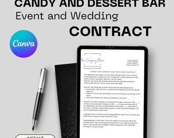 Candy Bar-Vereinbarung, einfache Servicevereinbarung, Hochzeiten und Veranstaltungen, bearbeitbare Canva-Vorlage Dessert Business Bundle und Rechnung, Leckerbissentabelle