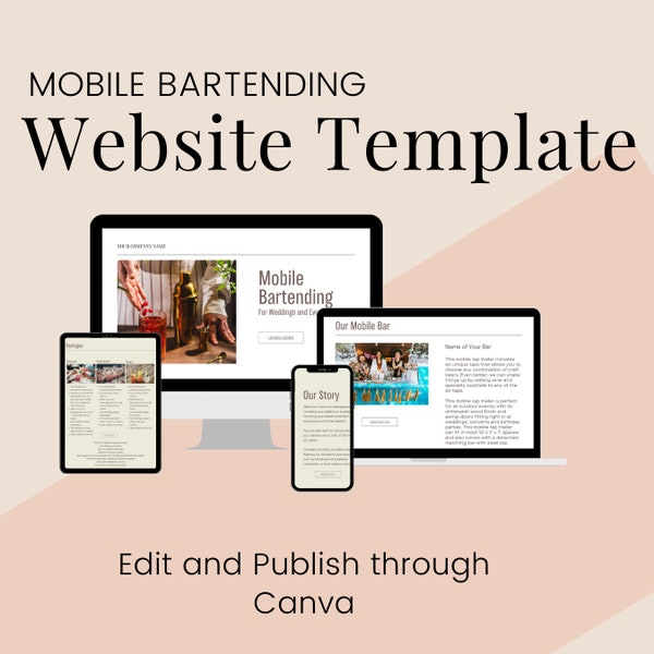 Mobile Bar Website Template Event Bartender Website Template Canva Website Editable Template Customizable Design Custom Website Easy to Use