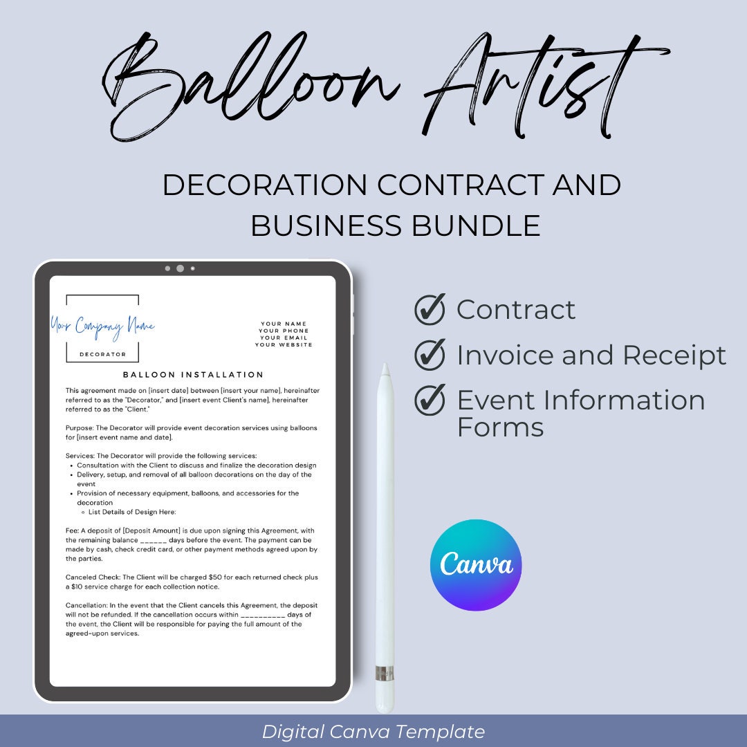 Balloon Decor Contract, Invoice Canva Template for Balloon Arch