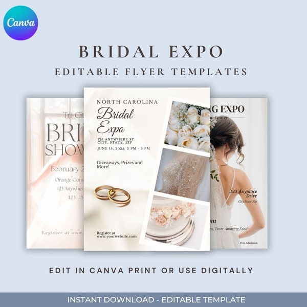 Wedding Expo Flyer Bundle, Marketing for Bridal Shows, Editable Template, Customize in Canva Digital or Print Advertising