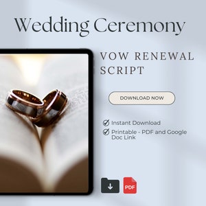 Script da cerimônia de renovação de votos para oficiantes e casais não religiosos Download instantâneo Editar no Google Docs PDF para impressão