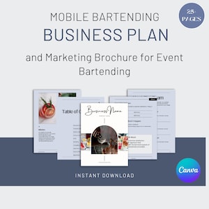 Mobile Bar Business Plan Canva Template Event Bartending Marketing Brochure & Business Plan Outline to Start a Mobile Bartending Business