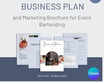 Mobile Bar Business Plan Canva Template Event Barkeeper Marketing-Broschüre & Business Plan Gliederung, um ein Mobile Barkeeper Geschäft zu starten
