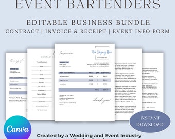Plantillas de negocios de coctelería Contratos y facturas de coctelería para bares móviles y eventos Bartenders para bodas y eventos, personalizables