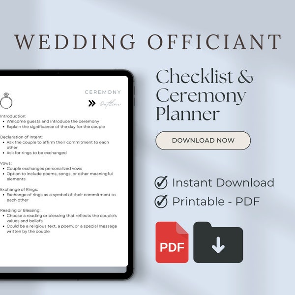 Wedding Officiant Checklist and Wedding Ceremony Planner for Celebrant Printable To Do List and Schedule