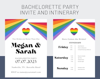 Lesbian Bachelorette Party Invite and Digital Itinerary Digital Template  Canva Template Hen Party Bachelorette Weekend LGBTQ Wedding