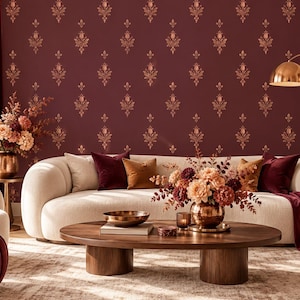 Stylized Floral Motif Wallpaper for Damask Living Room