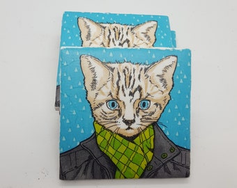 Cat Coasters Tile Coasters Gentleman Cat Ceramic Tile Coasters  Dressed Cat Coasters