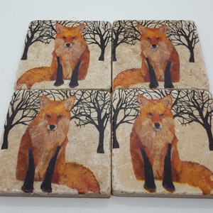 Fox Coasters Red Fox Coasters Wildlife Animals Coasters Stone Tile Coasters Travertine Stone Coasters image 3