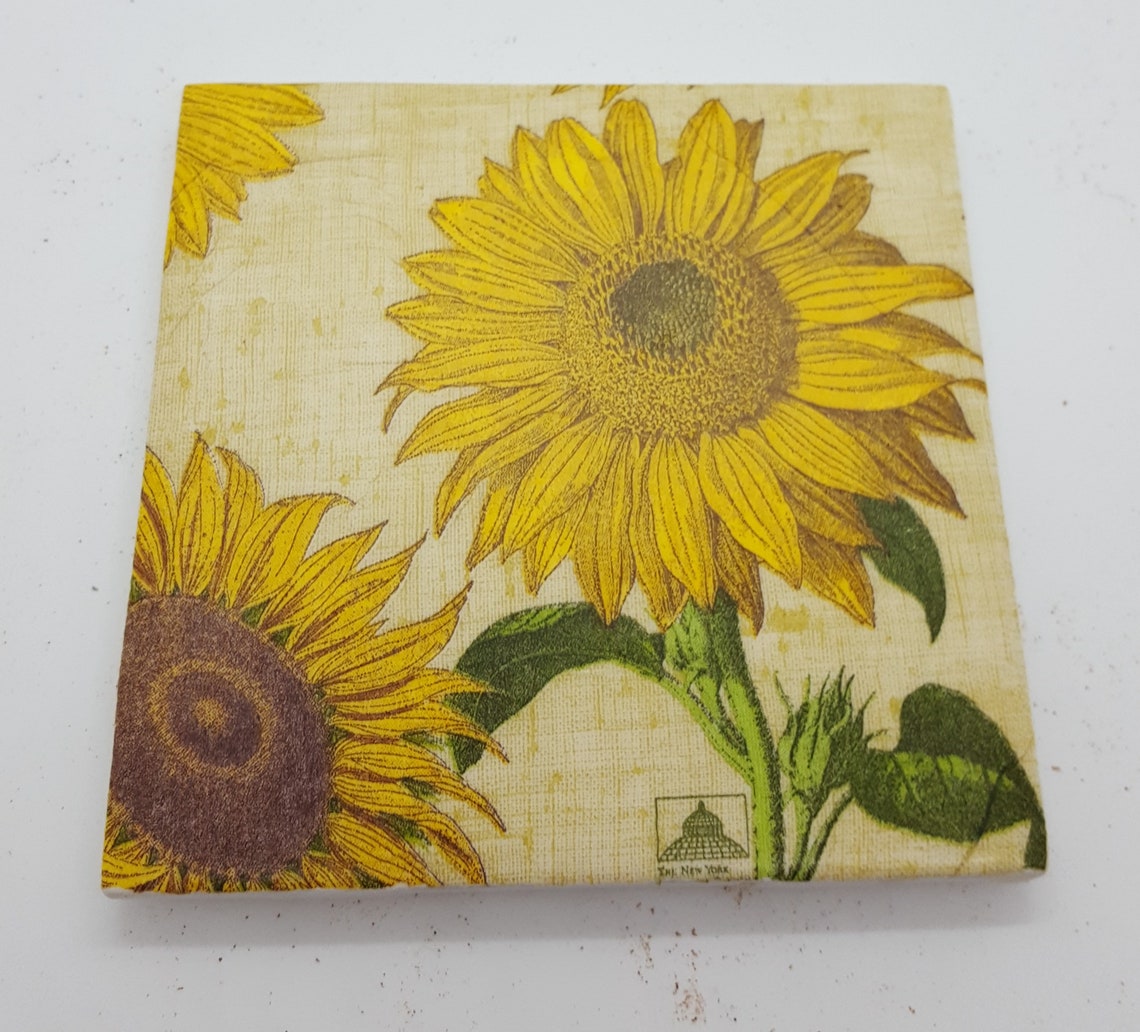 Sunflower Coasters Floral Coasters Tile Coasters Sunflowers Etsy