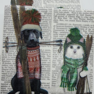 Cat and Dog Coasters Cat and Dog Skiers Tile Coasters  Cat and Dog Ceramic Tile Coasters
