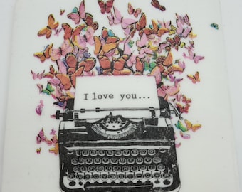 Valentine Coasters   Typewriter Coasters I Love You Tile Coasters Butterflies Valentine Coasters  Ceramic Tile Coasters