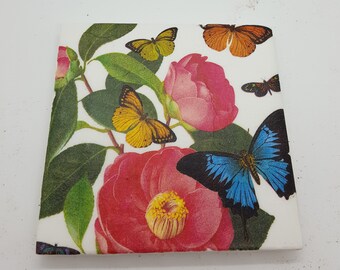 Floral Coasters Butterfly Coasters Tile Coasters Butterflies and Flowers Coasters  Ceramic Tile Coasters