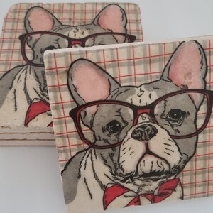 Dog Coasters Stone Coasters Dressed Dog Travertine Stone Coasters Frenchie Coasters French Bulldog Dog in Glasses Coasters image 2