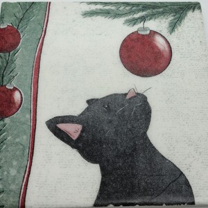 Black Cat Coaster, Christmas Cat Coaster, Cat and Ornament, Christmas coaster, Christmas Gift  Ceramic Tile Coasters