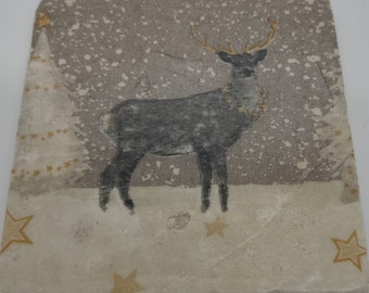 Deer in Snow Coaster, Deer and Christmas Tree, Christmas Gift  Travertine Stone Coasters