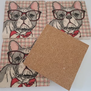 Dog Coasters Stone Coasters Dressed Dog Travertine Stone Coasters Frenchie Coasters French Bulldog Dog in Glasses Coasters image 4