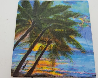 Palm Trees Coasters Beach Coasters Tile Coasters Sunset Coasters  Ceramic Tile Coasters