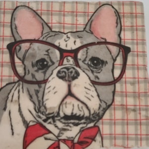 Dog Coasters Stone Coasters Dressed Dog Travertine Stone Coasters Frenchie Coasters French Bulldog Dog in Glasses Coasters image 1