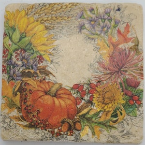 Harvest Wreath Stone Coasters  Wreath Coasters Stone Fall Coasters Travertine Stone Coasters