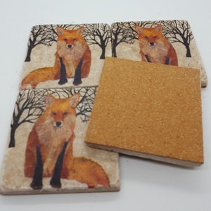 Fox Coasters Red Fox Coasters Wildlife Animals Coasters Stone Tile Coasters Travertine Stone Coasters image 2