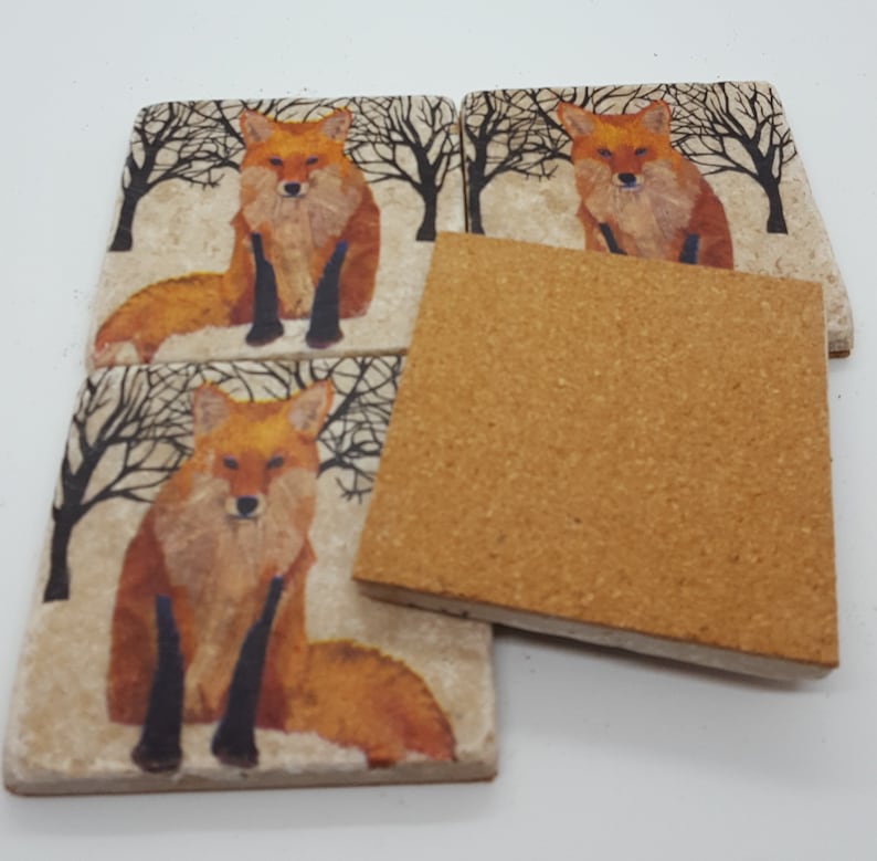 Fox Coasters Red Fox Coasters Wildlife Animals Coasters Stone Tile Coasters Travertine Stone Coasters image 2