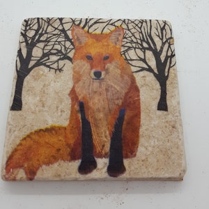 Fox Coasters Red Fox Coasters Wildlife Animals Coasters Stone Tile Coasters Travertine Stone Coasters image 1