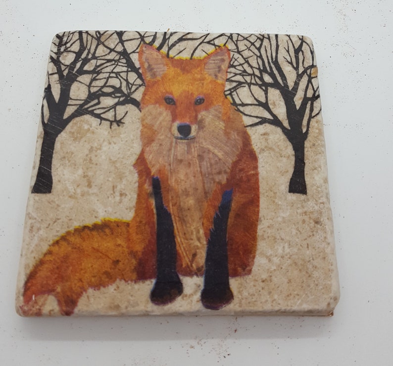 Fox Coasters Red Fox Coasters Wildlife Animals Coasters Stone Tile Coasters Travertine Stone Coasters image 1