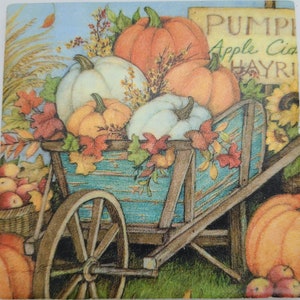 Pumpkins Coasters Wheelbarrow of Pumpkins Tile Coasters  Fall Ceramic Tile Coasters Fall Coasters