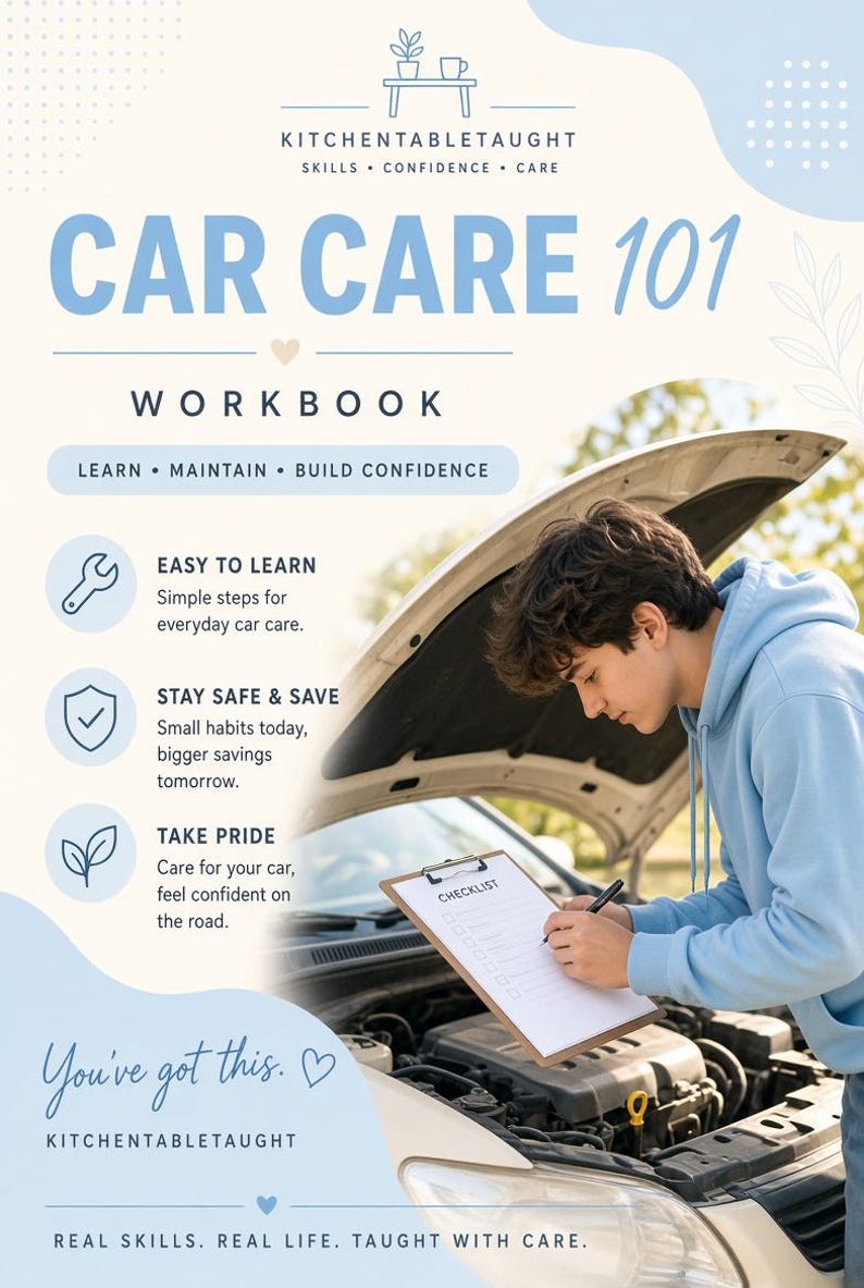 Car Care Workbook for Teens, New Driver Life Skills, Homeschool