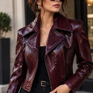 Women's Python Jacket, Snakeskin Motorcycle Biker Leather Jacket