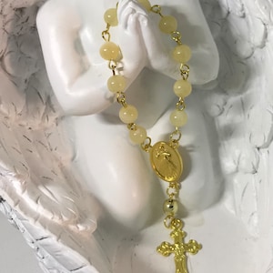 Lovely Lemon Jade Pocket Rosary With Beautiful Gold Accents