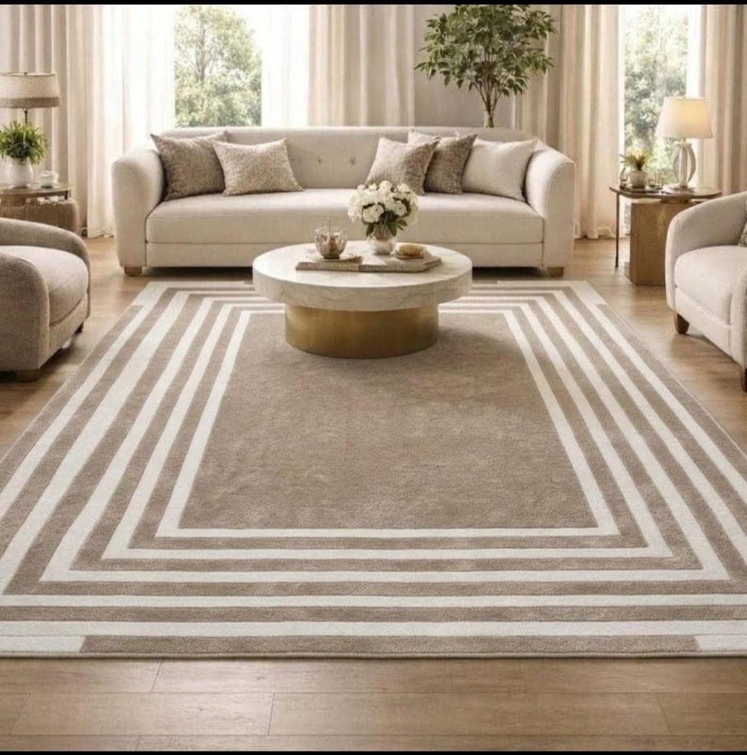 Handtufted Beige Ivory Area Rug,modern Geometric Border Rug,neutral ...