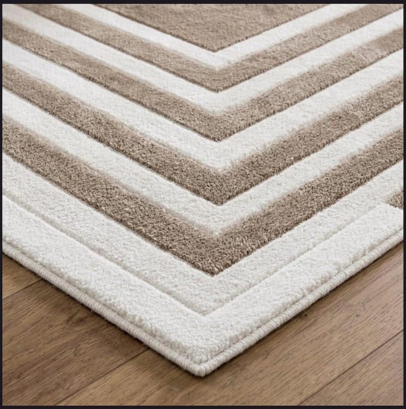 Handtufted Beige Ivory Area Rug,modern Geometric Border Rug,neutral ...