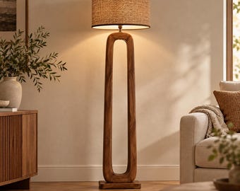 Walnut Wood Floor Lamp, Sculptural Standing Light, Modern Boho Living Room Decor