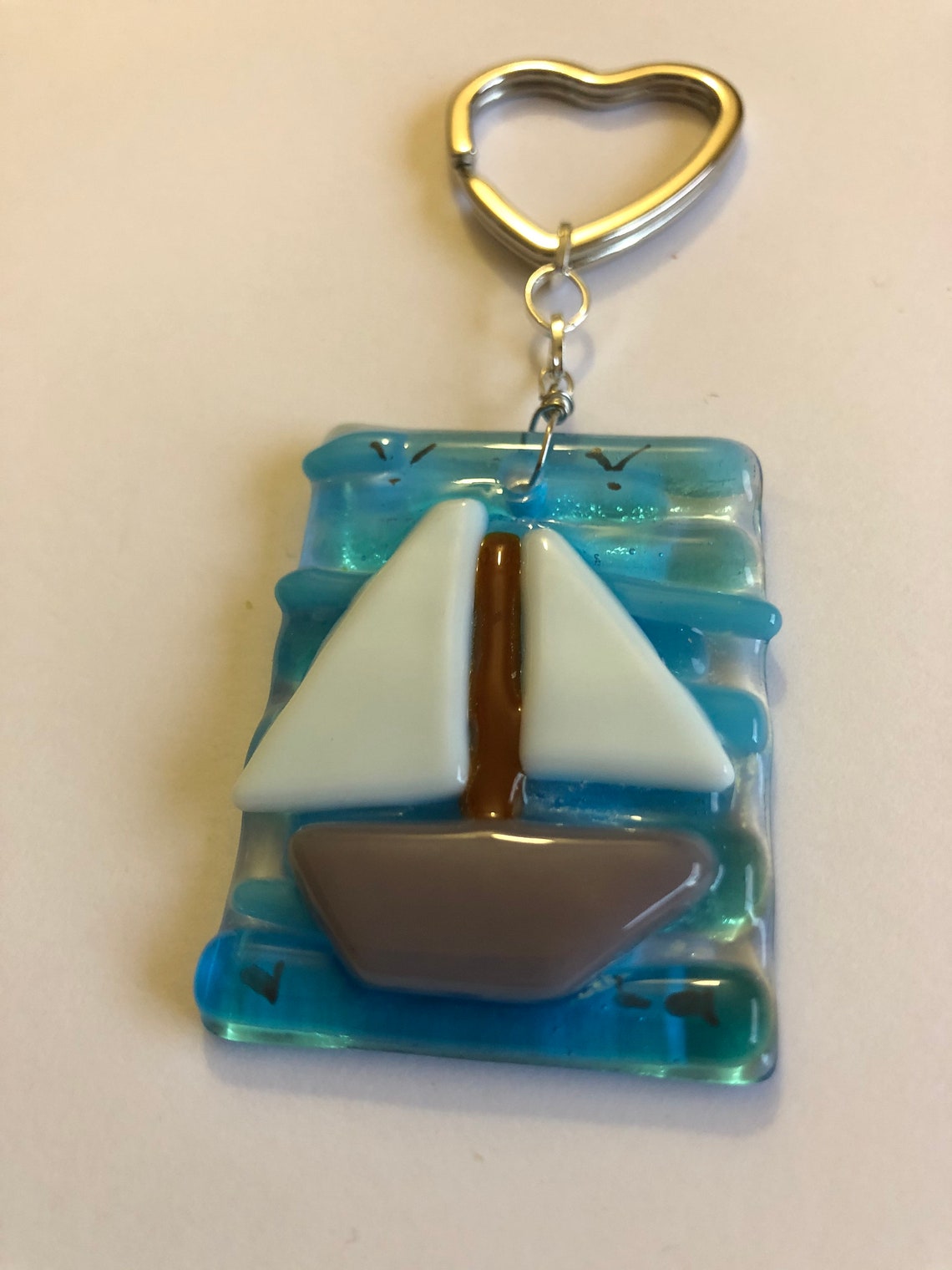 SAILING BOAT Handmade Fused Glass KEYRING Made in Suffolk Etsy