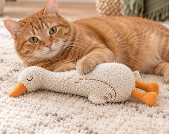 Cat Kicker Toy, Soft Textured Plush in White Bird or Curled Fox Design