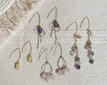 One of a Kind Earrings || Stainless Steel || Amethyst Rose Quartz Citrine Fluorite || Boho || Gemstones || Waterproof Sensitive Ear