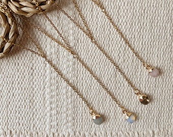 Lariat Necklace || Labradorite Opalite Rose Quartz Smoky || Gold Stainless Steel || Layering || Waterproof Tarnishproof || Boho