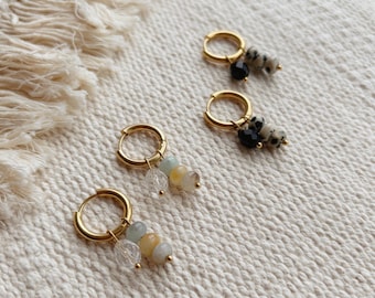 Element Hoops ||  Earrings || Amazonite Quartz Dalmatian Jasper Onyx || Boho || Minimalist || Waterproof Sensitive Ears