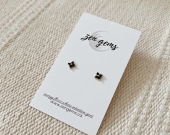 Samskara Stud Earrings || Black Flower Crystal Gold Stainless Steel || Minimalist || Waterproof Sensitive Ears