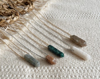 Divinely Guided Pendulum Necklace || Silver Gold || Moonstone Labradorite Apatite Amazonite || Layering || Waterproof Tarnish Proof || Boho