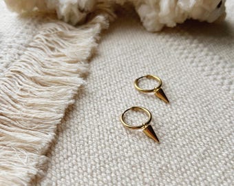 Still Point Tapered Earrings || Gold Silver Stainless Teardrop || Boho || Dangle Chain Spike Cone  Minimalist || Waterproof Sensitive Ears