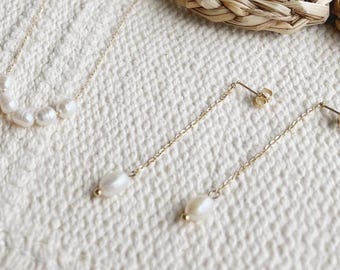 Isla Pearl Drop Earrings || Gold Silver Stainless Steel || Rolo Chain || Tarnish Proof Waterproof || Boho Whimsical