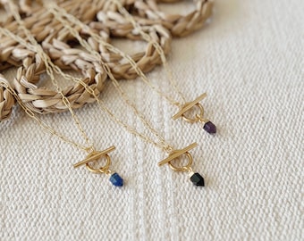 Point of Intention Toggle Necklace || Onyx Amethyst Green Aventurine || Gold Stainless Steel || Paperclip Bullet || Waterproof Tarnishproof