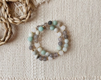 Restore || Amazonite Agate  || Teal Grey Beige White || Matte || Healing Crystals || Zen Gems || Mala Beads Energy Yoga