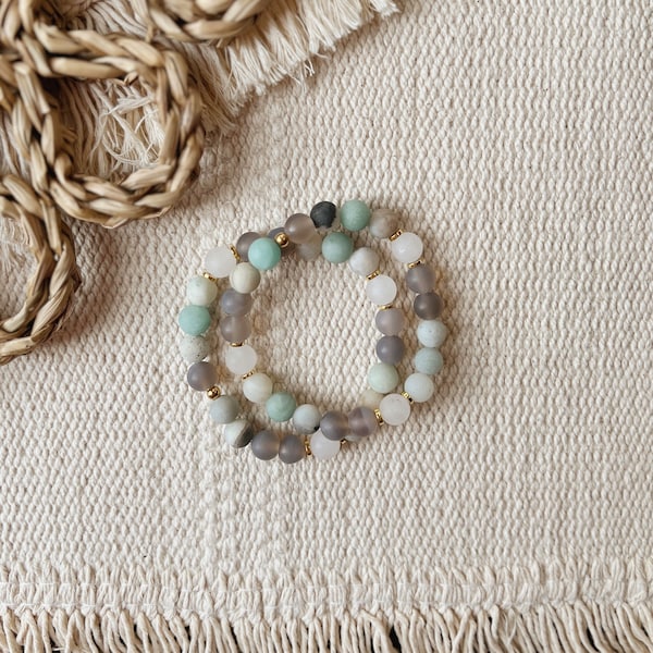 Restore || Amazonite Agate  || Teal Grey Beige White || Matte || Healing Crystals || Zen Gems || Mala Beads Energy Yoga