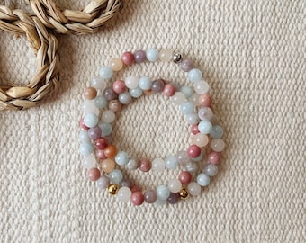 Whimsy || Rhodonite Lilac Jasper Aquamarine Aventurine  || Pastel Rainbow Pink Blue || Healing Crystals || Zen Gems || Mala Beads Energy