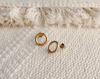 Orbit Stud Earrings || Circle || Gold Stainless Steel || Boho Round Minimalist || Waterproof Sensitive Ears